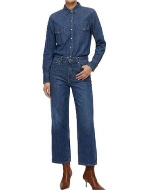 ARITZIA TALULA Denim Western Shirt Large Pearl Snap Cotton EUC